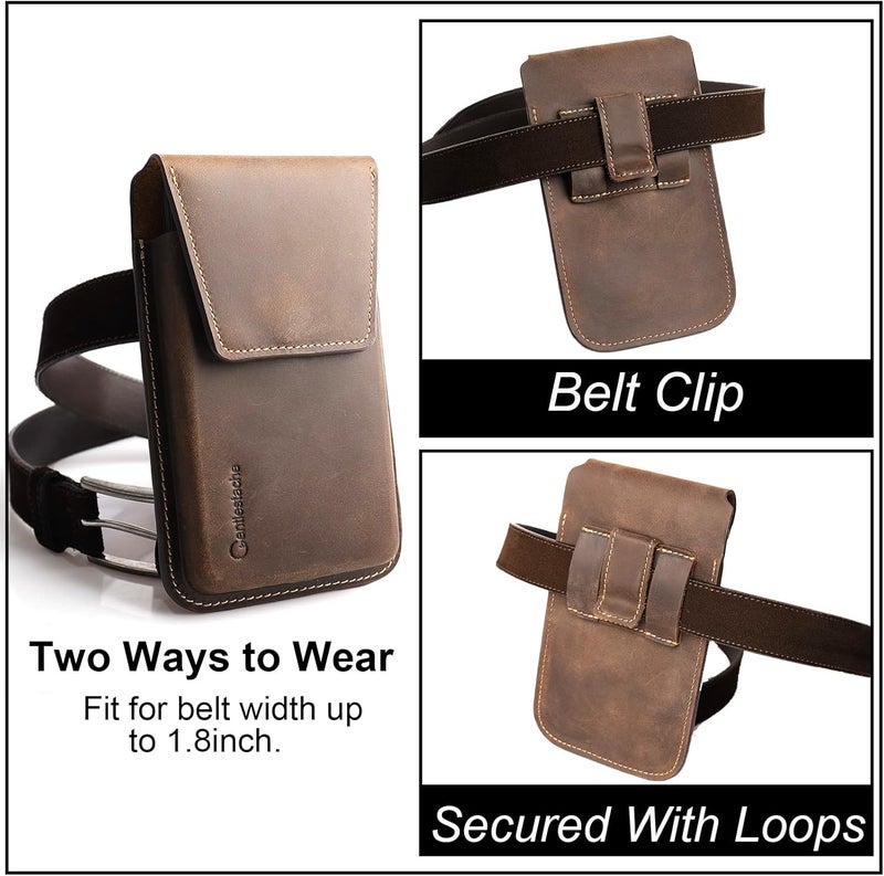 Gentlestache Leather Phone Holster for iPhone 17 17 Pro 16 Pro 16 15 Pro - Belt Clip Cell Phone Case for Galaxy S25 S24 S23 - Magnetic Closure Leather Belt Holster Cell Pouch, L, Darkbrown - Image 4